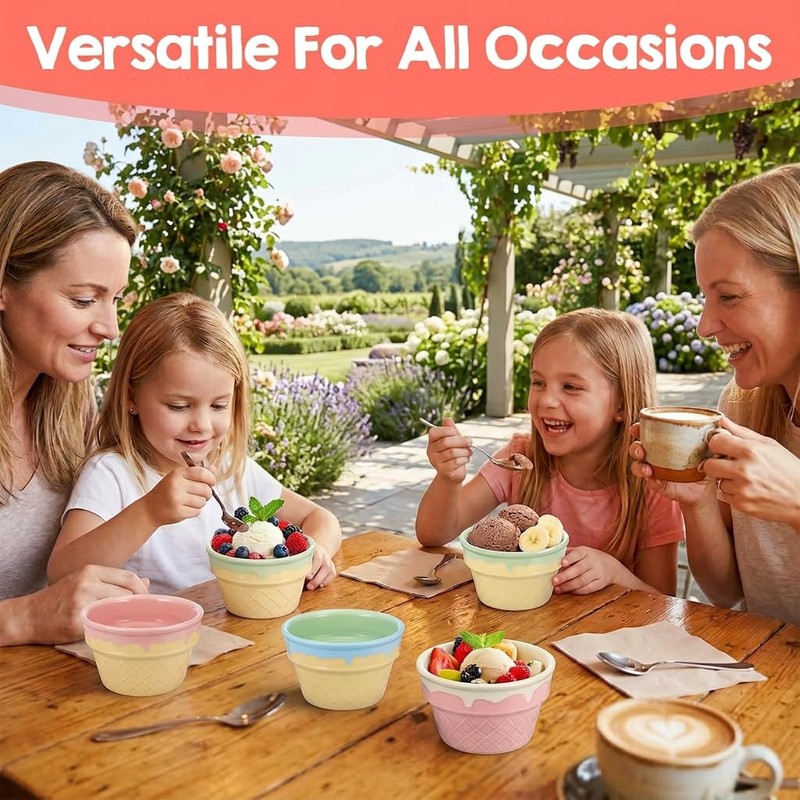 ONEUSTAR 4 Pcs Ice Cream Bowls Ceramic Ice Cream Cups