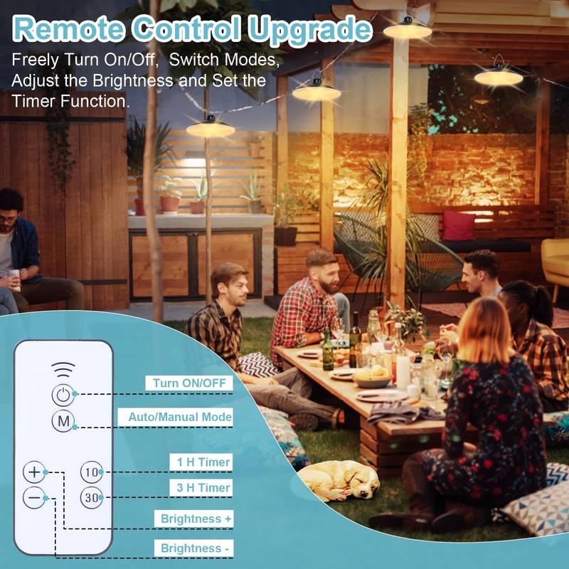 Solar Pendant Lights Outdoor IP65 Waterproof, 4 Heads Solar Powered