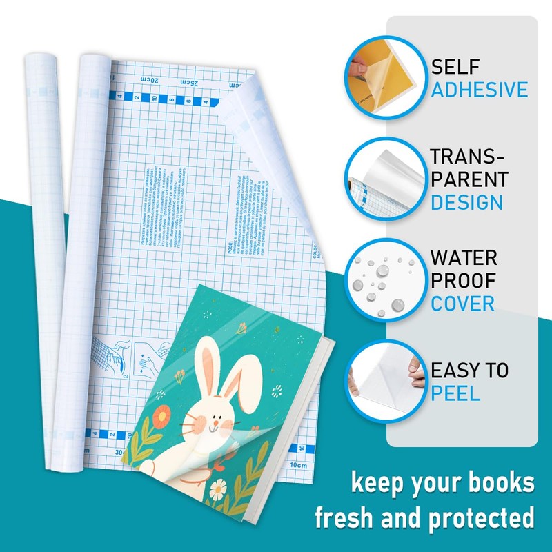 Chell 2 Pack Clear Contact Paper Roll for Books, 17.5in