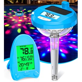 DeeprBlu Solar Digital Pool Thermometer Wireless | Floating Thermometer with Light Show & Backlit Display for Easy Night Reading | Pool Water Temperature Gauge & Indoor Hum Monitor for Year-Round Use