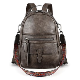 UTO Small Backpack Women's Leather Elegant 2 in 1 Shoulder Bag City Backpack Waterproof Large Storage Space Many Compartments Removable Shoulder Strap Backpack Handbags Daypack Work Travel, 1303 dark