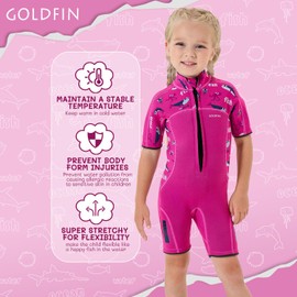 Goldfin Kids Wetsuit for Boys Girls, 3mm Shorty Wetsuits Neoprene Front Zip Wet Suits for Water Sports Surfing Swimming Snorkeling Diving Red Size 2