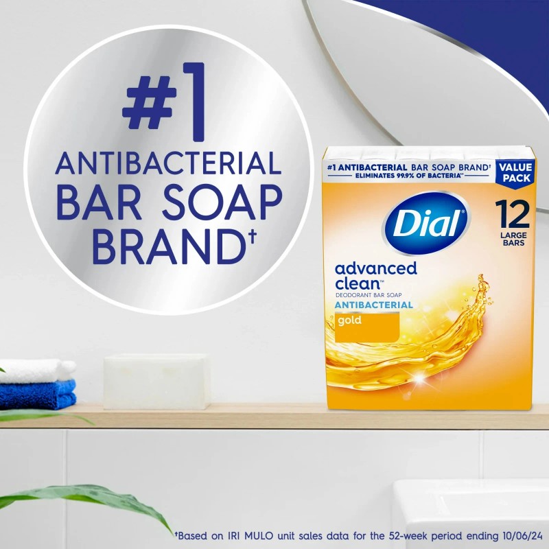 Dial 12 Bars Dial Antibacterial Deodorant Bar Soap, Advanced Clean,