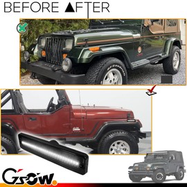 GSOWO 2 PCS White LED Side Marker Light for for Je-ep Wrangler YJ 1987-1995, Smoked Lens Front Turn Signal Indicator, Left/Right Side Fender Sidemarker Lamps