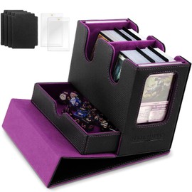Deck Case, Card Case, Storage Box, Trekker, Storage Box, Holds 200 Cards, Includes 4 Dividers and 2 Magnetic Loaders, 2 Display Windows, For Yu-Gi-Oh, Commander, Duema, Sleeve Compatible (Black