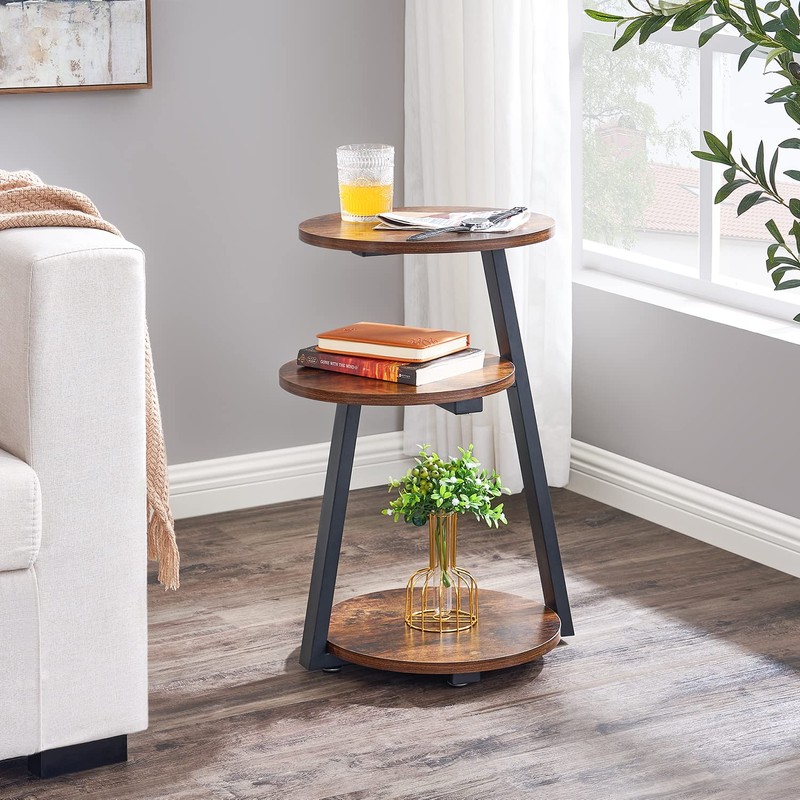 BEWISHOME Round End Table Side Table with Metal Frame, Accent