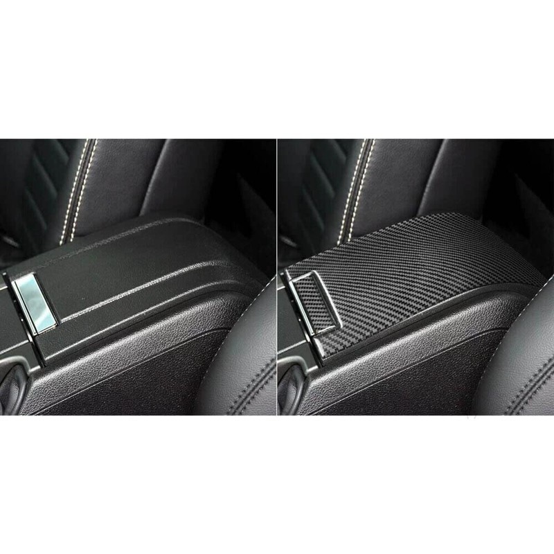 TEAMWILL Black Real Carbon Fiber Decal Center Console Armrest Box