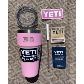 Yeti Rambler 26 oz Cup w/Straw Lid - Power Pink- This item no longer made