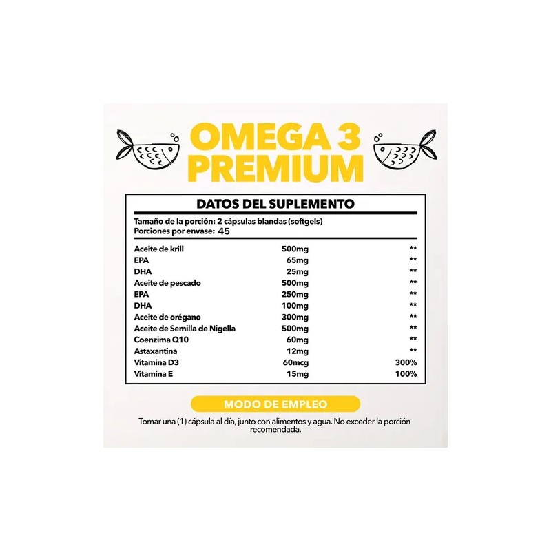 Omega 3 1900mg Krill Nigella Astaxantina 90 Capsulas