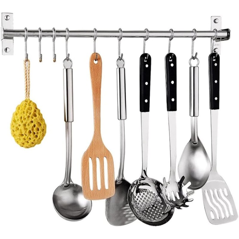 Kitchen Sliding Hooks, Stainless Steel Hanging Rack Rail Organize Kitchen
