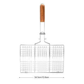 Tyenaza Stainless Steel Grill Net, Grill Basket, BBQ Wire Mesh Grill, Metal Net, Professional Grill, Grilled Fish Clip with Wooden Handle for Fish Vegetables Shrimp