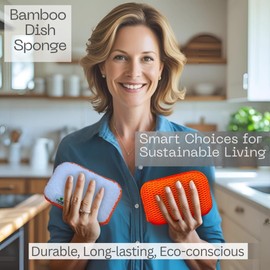 Certain Leaf Bamboo Kitchen and Dish Sponge Pack of 3, Non Scratch Kitchen Cleaning Sponge and Reusable Dish Washing Sponge with Extra Absorbent Long Lasting Durable Scrubber