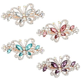 inSowni 4 Pack Luxury Glitter Sparkly Jeweled Gems Crystal Rhinestone Butterfly Metal French Barrettes Alligator Snap Hair Clips Headpieces Accessories for Women Girls