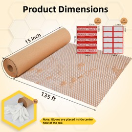 Honeycomb Packing Paper 15"x135' Roll with Fragile & Labelling Stickers, Gloves - Eco-Friendly Packing Material | Recyclable Honeycomb Paper | Alternative to Bubble Cushioning Wrap Moving & Shipping