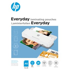 HP HP Everyday Laminierfolien, DIN A6, 80 Micron, glänzend, transparent, zum Heißlaminieren, 25 Stück, 9156