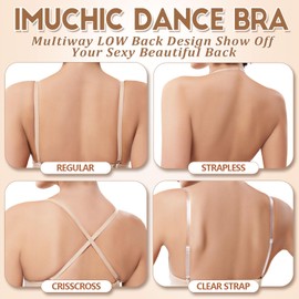 iMuchic Clear Straps Dance Bra for Girls, V-Neck Pad Seamless Wireless Bras with Adjustable Replace Strap Silicone Covers