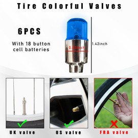 Augeny 6 PCS LED Tire Valve Stem Cap Lights, Neon Spoke Flash Light Bulb Tire Valve Lights, Waterproof Wheel Tyre Valve Dust Cap, Auto Accessories for Car Truck Motorcycle Bike (Blue)