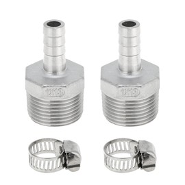 X AUTOHAUX 304 Stainless Steel Hose Barb Fittings 33/64" OD 1" BSPT Male Thread Compression Fitting for Air Water Oil Gas Fuel 1 Set Silver Tone