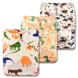 Littles & Bloomz, Reusable Pocket Cloth Nappy, Fastener: Popper, Set of 3, Patterns 327, with 6 Bamboo Inserts