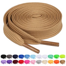 Booyckiy 2 Pairs Flat Shoe Laces for Sneakers, 2/5" Wide Athletic Shoelaces, Tan 45 inch (114cm)