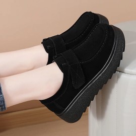 Thick-Soled Platform Shoes for Women Cowhide 2026 Spring Autumn Thick-Soled Waterproof Platform Wedge Heel Women's ShoesColor: Black, EUR Size: 40