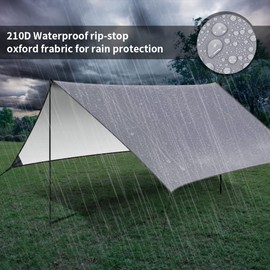 Hammock Rain Fly Tent Tarp,GINTOGE Multifunctional Waterproof Camping Shelter, 300cm x 300cm lightweight Windproof Snowproof Outdoor Sunshade Fly for Hammock-Tent Stakes and Ropes (Gray) No Poles