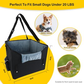 Beelike Dog Cat Car Seat, Collapsible Dog Car Carrier for Small Dogs, Travel Pet Car Booster Seat with Fleece Liner for Small Dog Cat up to 20 lbs