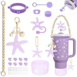 OhPinkShark Purple Ocean Theme Accessories for Tumbler 30 oz 40 oz Cup, Straw Cover Topper, Protective Boot, Water Bottle Handle, Silicone Spill Proof Stopper, Keychain, Sticker