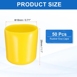 sourcing map 50pcs Round Rubber End Caps 18mm ID Bolt Covers Caps Vinyl Rubber Flexible Screw Thread Protectors for Metal Tube Rod Bolts, Yellow