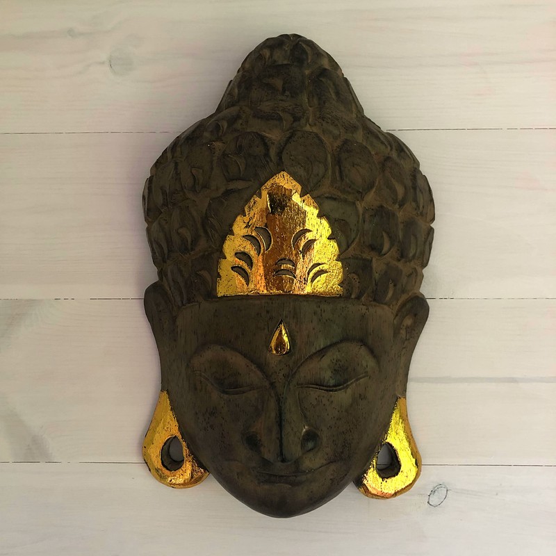 Carved Wood Buddha Mask | Buddha wall mask hanging wall