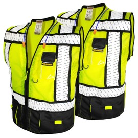 KwikSafety - Charlotte, NC - SPECIALIST [2 PACK] Safety Vest Multi-Use Pockets Class 2 ANSI OSHA High Visibility Reflective Heavy Duty Solid Mesh HiVis Construction Surveyor Work Men/Black 2XL