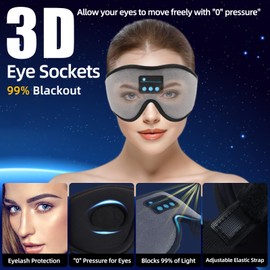 Bluetooth Sleep Mask, Wireless Headphones Headband 3D Breathable Eye Mask for Sleeping with Bluetooth Speaker for Meditation, Travel, Yoga, Relaxation, Adjustable Sleep Earphones for Men Women (Grey)