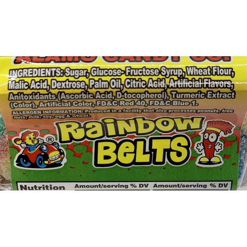 Alamo Candy -1 Count Sour Belts Peelable (Rainbow Belts)