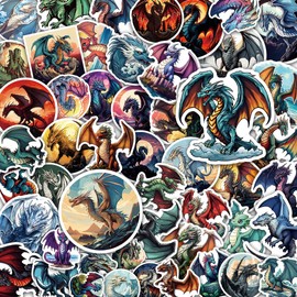 100 Pack Dragon Stickers (Large Size), Dragon Graphic Decal Sticker for Laptop, Phone, Car, Water Bottle, Stickers for Adult and Dragon Lovers