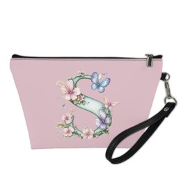 Wdktrgetd Waterproof Makeup Bag for Women Travel, Vegan Leather TSA Compliant Toiletry Organizer with Wrist Strap, 8.46 Inch Airplane Carry-On Cosmetic Bag, Pink, S