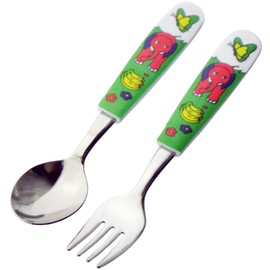 Nagao Children's Spoon and Fork Set, 5.4 inches (13.8 cm), Elephant, Dishwasher Safe, Made in Japan