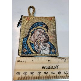 Madonna and Child Full Color Zipper Rosary Pouch with Gold Accents