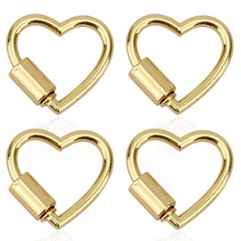 Fukaisu 4pcs Cute Heart Shaped Carabiner, Gold Mini Backpack Fun Carabiner Heart Screw Keychain Clip Hook Zinc Alloy Turnbuckle Key Ring Holder for Water Bottle Keys Camping Hiking Travel