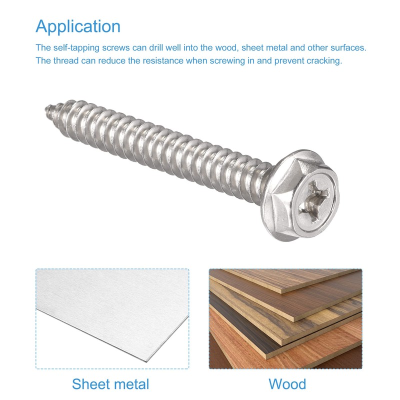 sourcing map Phillips Hex Washer Self Tapping Screws, M6 x