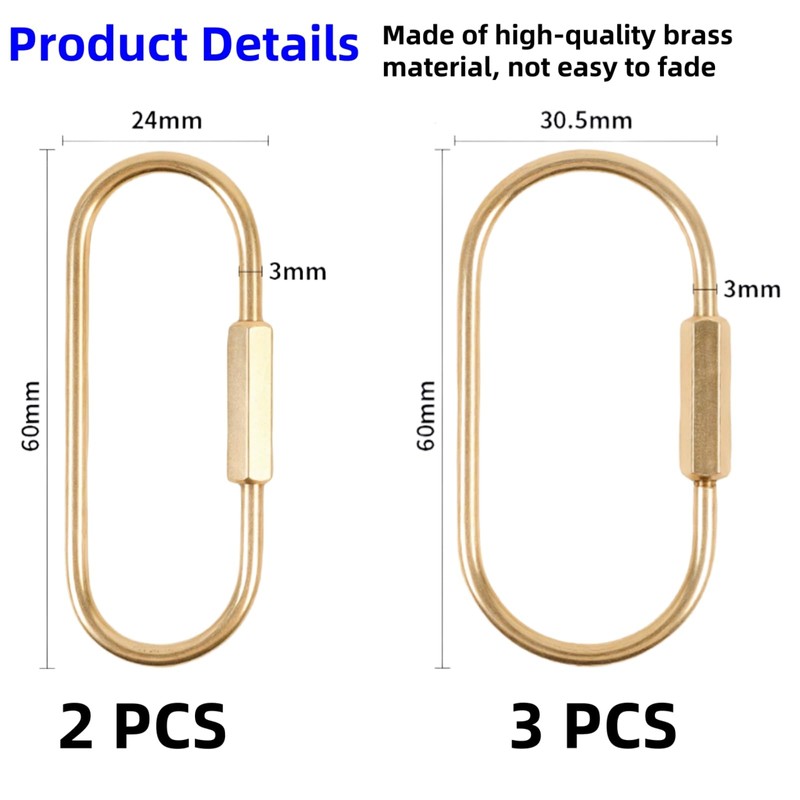 5-Pack Brass Key Rings - Gold Keychain with Screw Lock