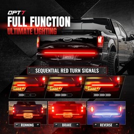 OPT7 48" Redline Parlux Triple Row LED Tailgate Light Bar w/Sequential Red Turn Signal - Weatherproof Rigid Aluminum Light Strip for Colorado Frontier Ranger - Full Function Reverse Brake Running