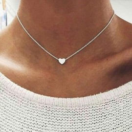Shegirl Heart Choker Necklace Delicate Love Necklace Pendant Necklace Silver Jewelry for Women (Silver)