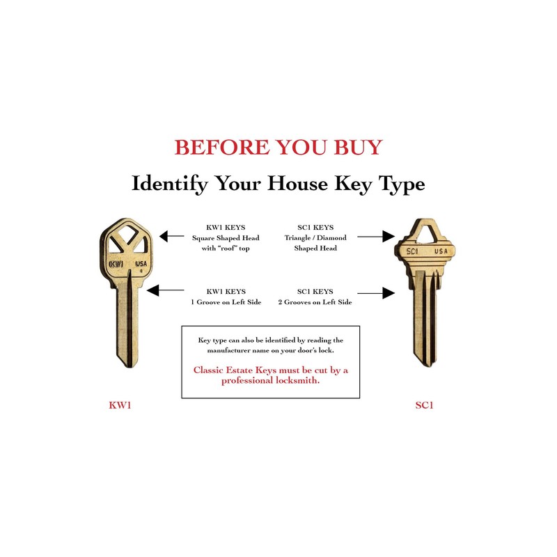 Classic Estate Keys Modern Design - KW1 House Key Blank