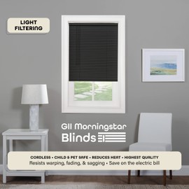 Cordless Light Filtering Mini Blind - 33 Inch Width, 64 Inch Length, 1" Slat Size - Black - Cordless GII Morningstar Horizontal Windows Blinds for Interior by Achim Home Decor