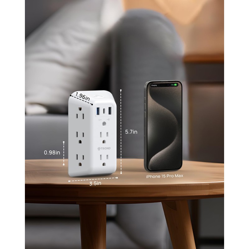 TROND Outlet Extender with USB-C, 8AC Outlet Splitter 3 USB