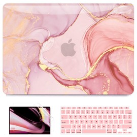 B BELK Compatible with MacBook Air 13 inch Case 2021 2020 2019 2018 M1 A2337 A2179 A1932 Touch ID,Plastic Laptop Hard Shell+2 Keyboard Cover+Screen Protector for MacBook Air 13.3 inch Case,Pink Marble