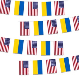 Ukraine US Flags Ukrainian Small Mini Hanging Flags Pennant Banner Decorations For Schools,National Sports Events, Grand Opening,Patriotic Festival, Party, 20Ft 20 PCS