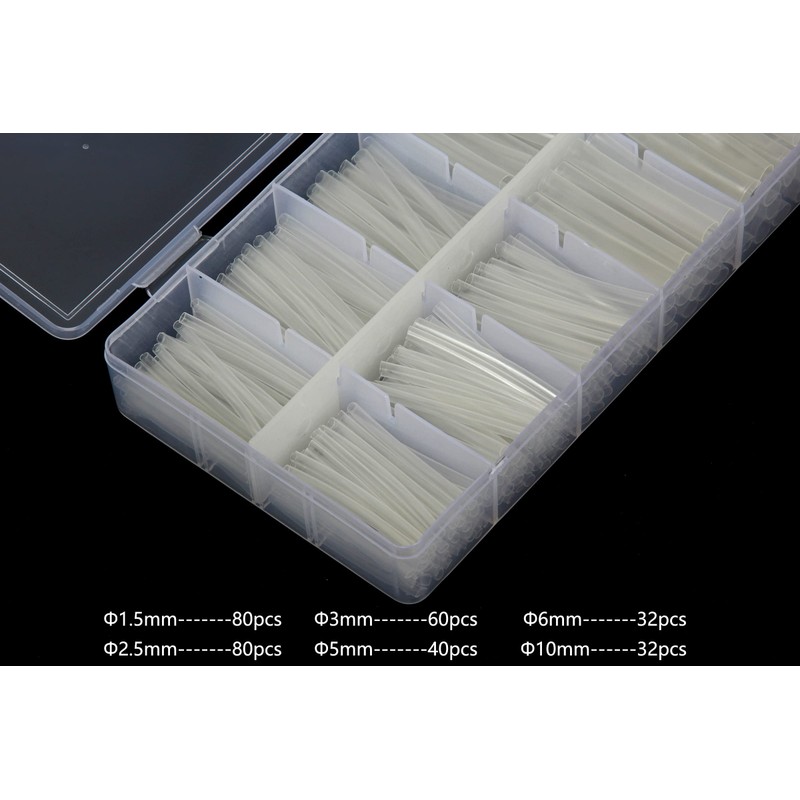 Ginsco 324 Pcs 6 Size φ1.5/2.5/3/5/6/10mm Clear Heat Shrink Tubing