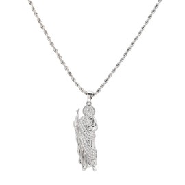 Aprilery 18K Gold Plated San Judas Pendant Necklace for Women Catholic Religious Christian Jewelry Gifts for Her (Silver)