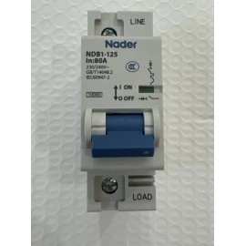 Nader Circuit Breaker, NDB1-125 Series, 80A, 1 Pole, 240V AC, 5kA, C Curve
